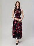 Dadizhimu 2024 New Red Vintage Print Stud Vest Black Dress Dress Dress Woman
