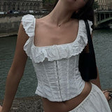 Dadizhimu Girls Pure Windy Women's New Sheaf Sided Fish Bone Corset Sling White Little Blouse Female Sexy Dress