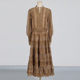 Dadizhimu 2025 New Embroidered Lace Long-Sleeved Blouse High-Waisted Half-Dress Fashion Suit Two Sets Of Female Fashion