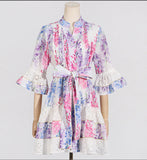 Dadizhimu Bohemian Resort 2025 Spring New V-Neck Horn Sleeve Embroidery Printed Dressed Dress Woman