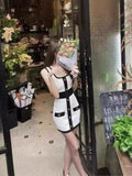 Dadizhimu High-Quality Female Fashion Knitless Sleeveless Vest Sling Dress With Color Bag Skirt