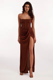 Dadizhimu Solid-Colored Sexy Brooch Dress Girl Folding Zou Irregular Open Skirt Dress Long