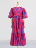 Dadizhimu Wind Mesh Dress 2025 New Printing Design Tice With Waist Display Lanky Dress Dress Women's Summer