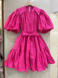 Dadizhimu Style Collar Bubble Sleeve Skirt 2024 Summer New Design Printing With Short Dress Woman