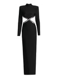 Dadizhimu 2025 New Fashion Temperament Diamond Design Sense Slimming Dress Black Big Show Back Dress