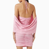Dadizhimu Sexy Hanging Neck Dress Women High-End Folds To Repair Hips Fashion Short Skirts