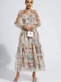 Dadizhimu And Summer Perspective Mesh Long-Sleeved Print Women's Clothing Wooden Ear Lotus Folds Fashion Sexy