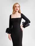 Dadizhimu Women's Dress Round-Neck Three-Dimensional Flowers Drill Body-In-Body-Brows With Evening Dress