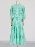 Dadizhimu Retro Style Long-Sleeved Dress Woman 2025 Spring New Splicing Hollow High-End Feeling Slimy Dress