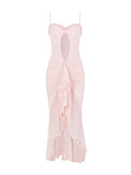 Dadizhimu Net Yarn Hollow Umbilly Fishtail Dress Spring Female Senior Feel Tight Lotus Edges Hanging Dress