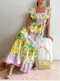 Dadizhimu New Fashion Lotus Leaf Side Sexy Word Collar Design Print Waist Slim Dress Dress Women Summer