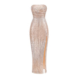 Dadizhimu Gradient Brighten Bra Smear Skirt Long New High-End Repair Under The Fork Dress Dress Woman
