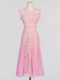 Dadizhimu Holiday Style Sleeveless Solid Color Dress 2025 New Design Yarn Net Embroidery Waist Thin Dress Woman