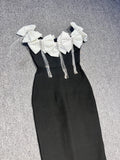 Dadizhimu Elegant Temperament Famous Banquet Dress Dress Side-Uppe Bow Tuxedo Diamond Bandage Skirt