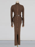 Dadizhimu Dress 2025 Summer New Pocket Belt Design Waist Thin Knitwear Dress Woman