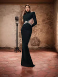 Dadizhimu 2025 New Fashion Temperament Diamond Design Sense Slimming Dress Black Big Show Back Dress