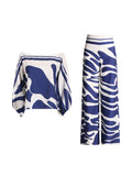 Dadizhimu Commuting Two Sets Of 2025 New One-Word Shoulder Clothing + High-Waisted Broad Leggings Printed Set