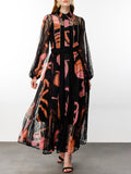 Dadizhimu Temperament Waist Display Thin Dress 2025 New Collar Printing Design Lace Long Dress Dress Women's Summer
