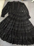 Dadizhimu 2025 New Embroidered Lace Long-Sleeved Blouse High-Waisted Half-Dress Fashion Suit Two Sets Of Female Fashion