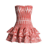 Dadizhimu Design Embroidered Lotus Leaf Side Short Dress Woman 2025 Breast-Skinny Casing Empty Stacked Waist Thin Dress