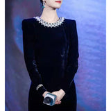 Dadizhimu Star With The Same Temperament Evening Dress Long-Sleeved Velvet Dress Annual Banquet Girl