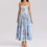 Dadizhimu Sexy Print Sling Dress Summer Bodydressed Long Dress Temperament High-End Summer Beautiful Dress