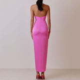 Dadizhimu New Decoration Flowers Sexy Party Dress With Chest Bare Back Strap Open Skirt Dress Long