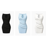 Dadizhimu Version Is Very Good To Wear Solid Color Minimalist Style Dress Women's French Pure-Want Style Bag Hip Dress Ken Bean Short Skirt No
