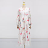 Dadizhimu Vintage Court Style Dress 2025 New Long Sleeved Collar Print Design High Waist Single-Reply Dresses