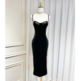 Dadizhimu Dress Dress With Three-Dimensional Chest Cushion Fish Bone Splicing Bag Opening Fork Medium-Long Sling Skirt
