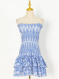 Dadizhimu Design Embroidered Lotus Leaf Side Short Dress Woman 2025 Breast-Skinny Casing Empty Stacked Waist Thin Dress