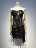 Dadizhimu Girls Bosom Sexy Dress Elegant Temperament Fish Bone Girded Irregular Lace Skirt