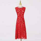 Dadizhimu Temperament Heavy Industry High-End Long Dress 2025 New Fashion Lace Flowers Sleeveless Round Collar Dress Women