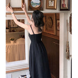 Dadizhimu Black Sling Bow Dress Female Summer French Design Small Small Long Dress