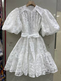 Dadizhimu Retro Court Dress 2025 Spring New Single-Dbutton Printing Lace With Waist-Skinny Dress Woman