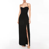 Dadizhimu Style Dress 2025 New Temperament Pure Color Folding Open Fork Design Sexy Long Dress