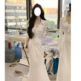 Dadizhimu Design Sense Of The Rice White V-Neck Shirt Dress Gentle Temperament Female Folds To The Waist Thin Fishtail Dress