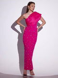 Dadizhimu Women's Dress Slanted Shoulder-Sling Banded Evening Dress