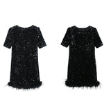 Dadizhimu Feather Dress Autumn And Winter New Small Black Dress Famous Temperament Banquet Annual Small Dress Girl