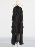 Dadizhimu Temperament Famous Style Splicing Lotle Leaf Side Dress 2025 Summer New Hanging Neck Design Long Dress Dress Woman