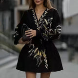 Dadizhimu 2025 French Retro Dark Wind Heavy Industry Embroidered Wheat Ears Design Velvet Long Sleeve Dress Dress Dress Woman