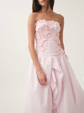 Dadizhimu Fashion Open-Fork Dress 2025 New Three-Dimensional Flower Collage Design Shoulder Dress Summer