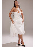 Dadizhimu Women's Summer New White Lace Sling Splicing Repair Body Medium Long Dress French Dress Pure Lust