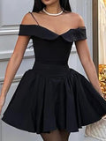 Dadizhimu Women's New One-Word Shoulder Babes Sling Small Black Dress Body-Exlen Sexy Dress French Dress