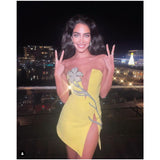 Dadizhimu Light Luxury Heavy Industry Deep V Brush With Bra Banding Dress Sexy Fork And Shoulderless Skirt