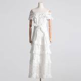 Dadizhimu Shoulder-To-Shoulder-Backed T-Shirt Dress Woman 2025 Spring New Fashion Fashion Splicing Lace Waist Long Skirt
