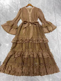 Dadizhimu New Style High-End Elegant V-Necked Leaf Sleeves Hollow Design Cake Skirt Lady Dress Dress