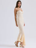 Dadizhimu V-Neck Slings Fishtail Long Dress Lace Chiffon Splicing Tight-Body Ass-Loan Chiffon Dress Girl