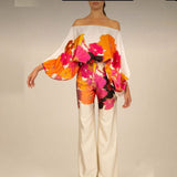 Dadizhimu Commuting Two Sets Of 2025 New One-Word Shoulder Clothing + High-Waisted Broad Leggings Printed Set