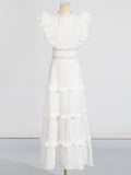 Dadizhimu Holiday Dress 2025 New Sleeveless High-Waist Embroidery Design Solid Color Round Collar Long Dress